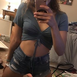 Blue tie up crop top